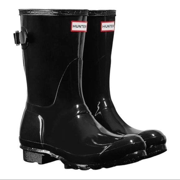 HUNTER Original Short Black Gloss Boots - New in Box - Size 5 - Picture 1 of 4